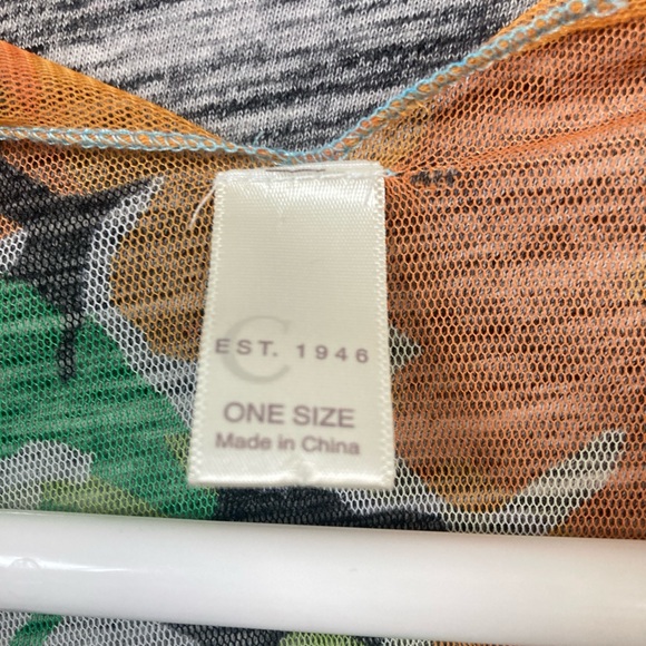 Women’s Skyblue Orange Green Floral Duster Sheer Chiffon Coverup Tassles - Picture 6 of 6